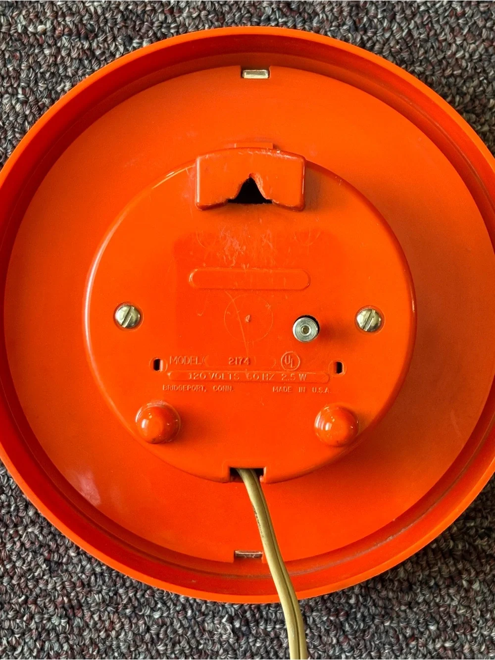 Vintage 1970’s General Electric Orange  Wall Clock with Bold Black Numerals